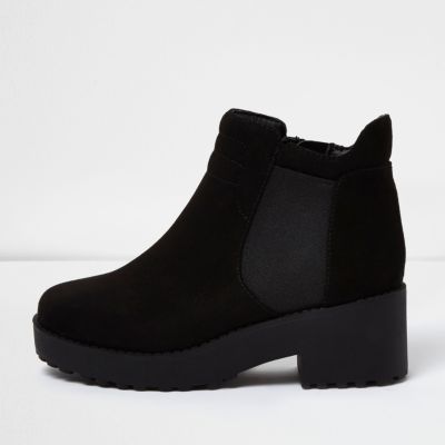 Girls black clumpy ankle boots